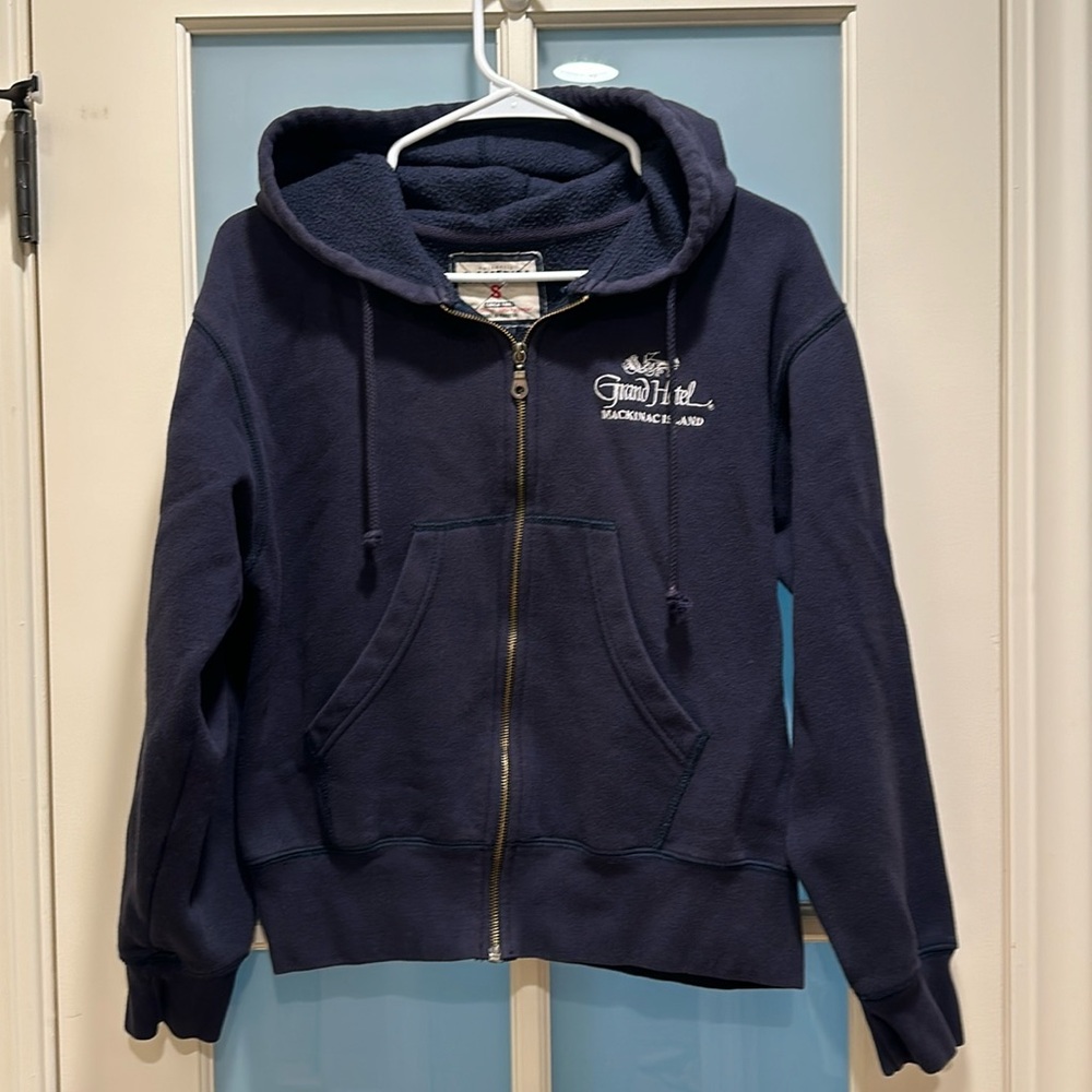 Mackinac Island Grand Hotel Navy Women’s Hooded Zip Sweatshirt Size Small